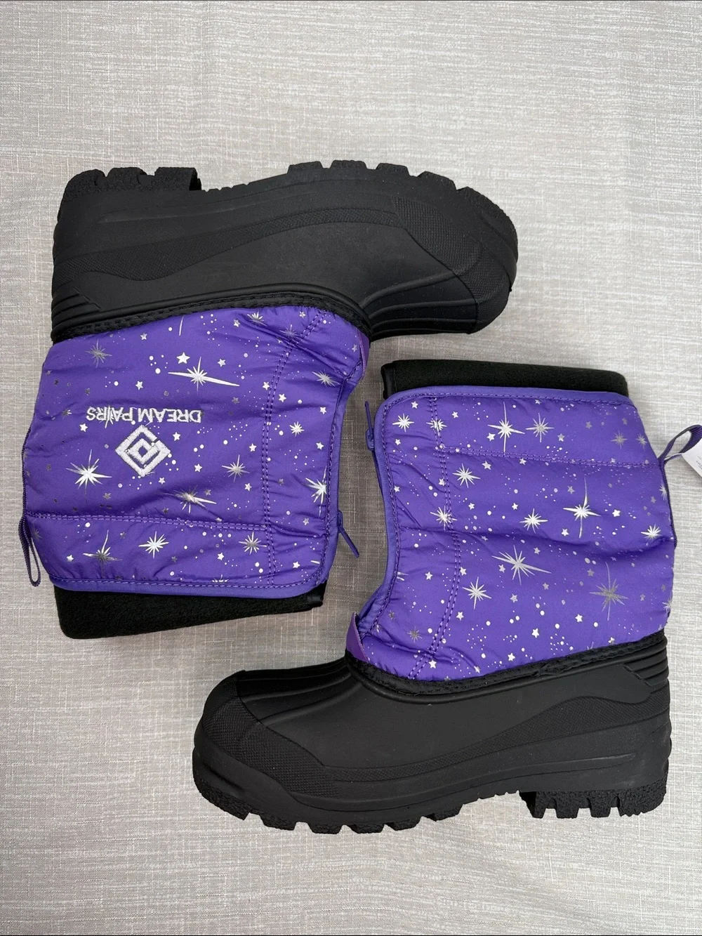 Dream Pairs Kids Waterproof Snow Boots Purple with Stars Kids Size 4